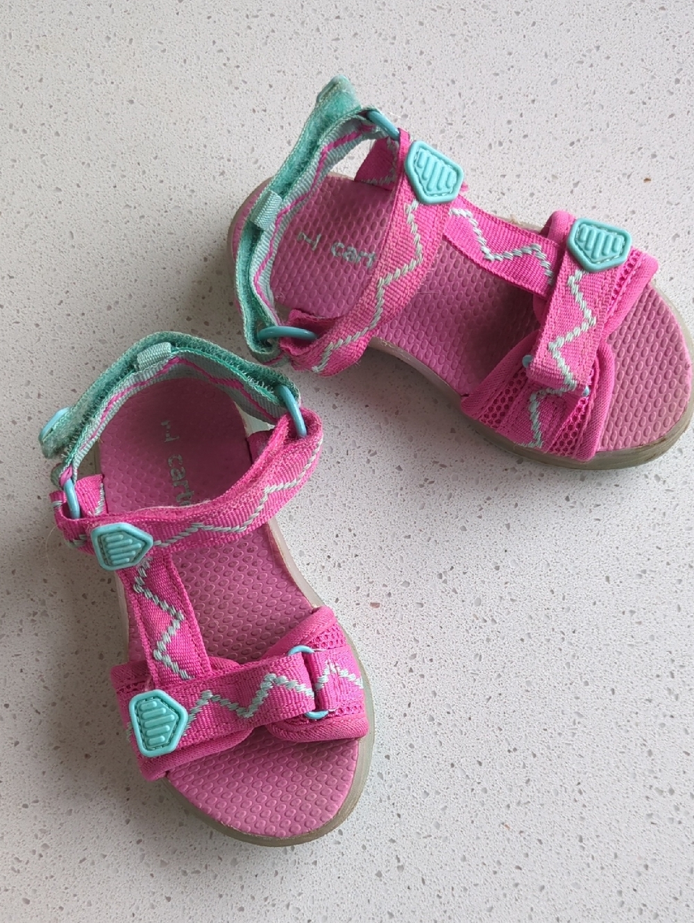 Carter's Pink and Aqua Girls' Velcro Adjustable Sport Sandals, Light Up! Size 7
